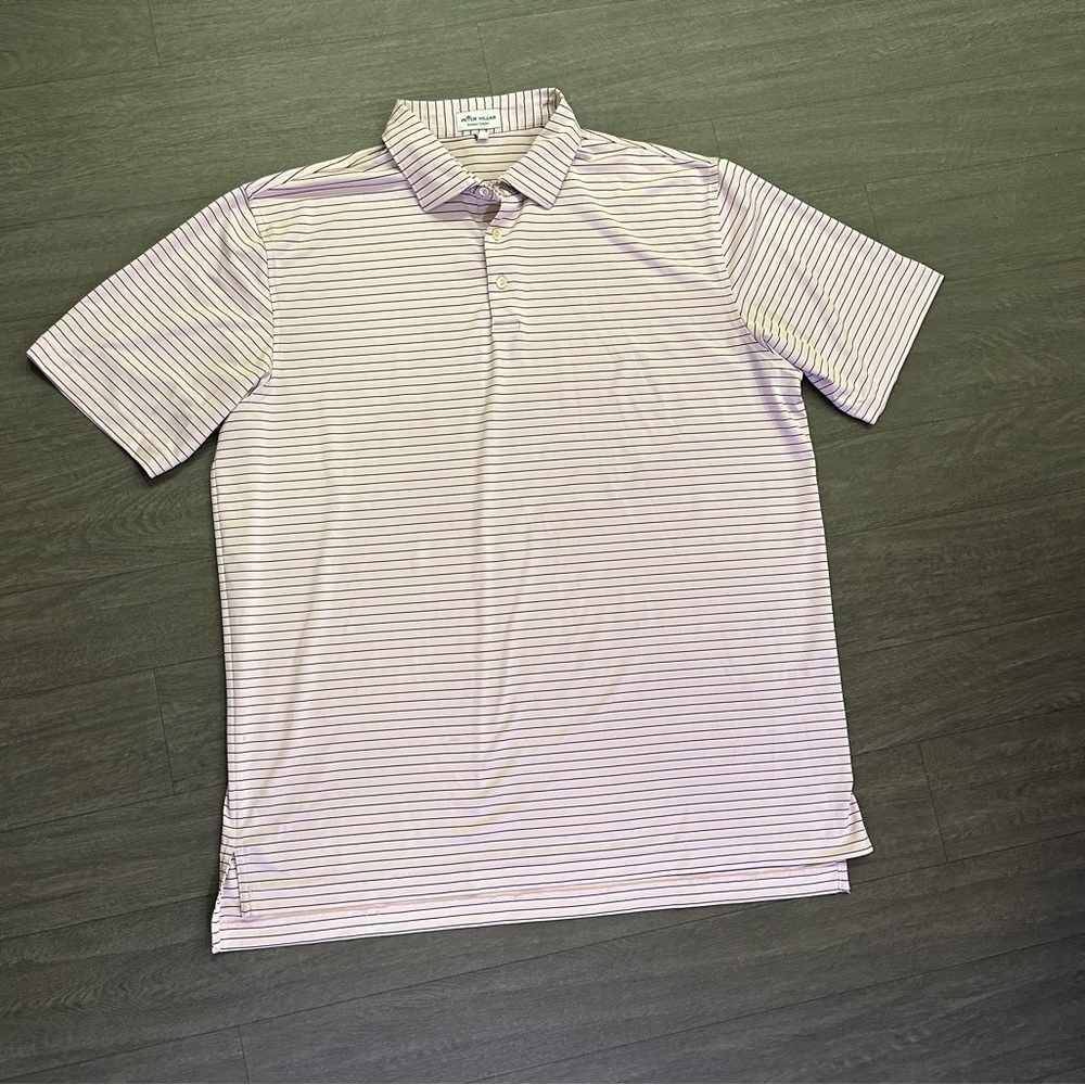 Peter Millar men’s pink with black striped polo. Size XL - Picture 1 of 3